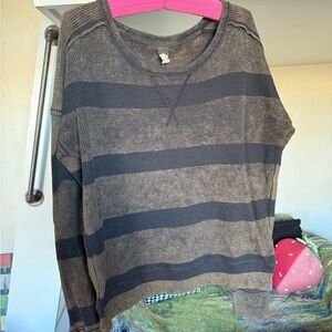 Free People Striped Black and Brown Henley